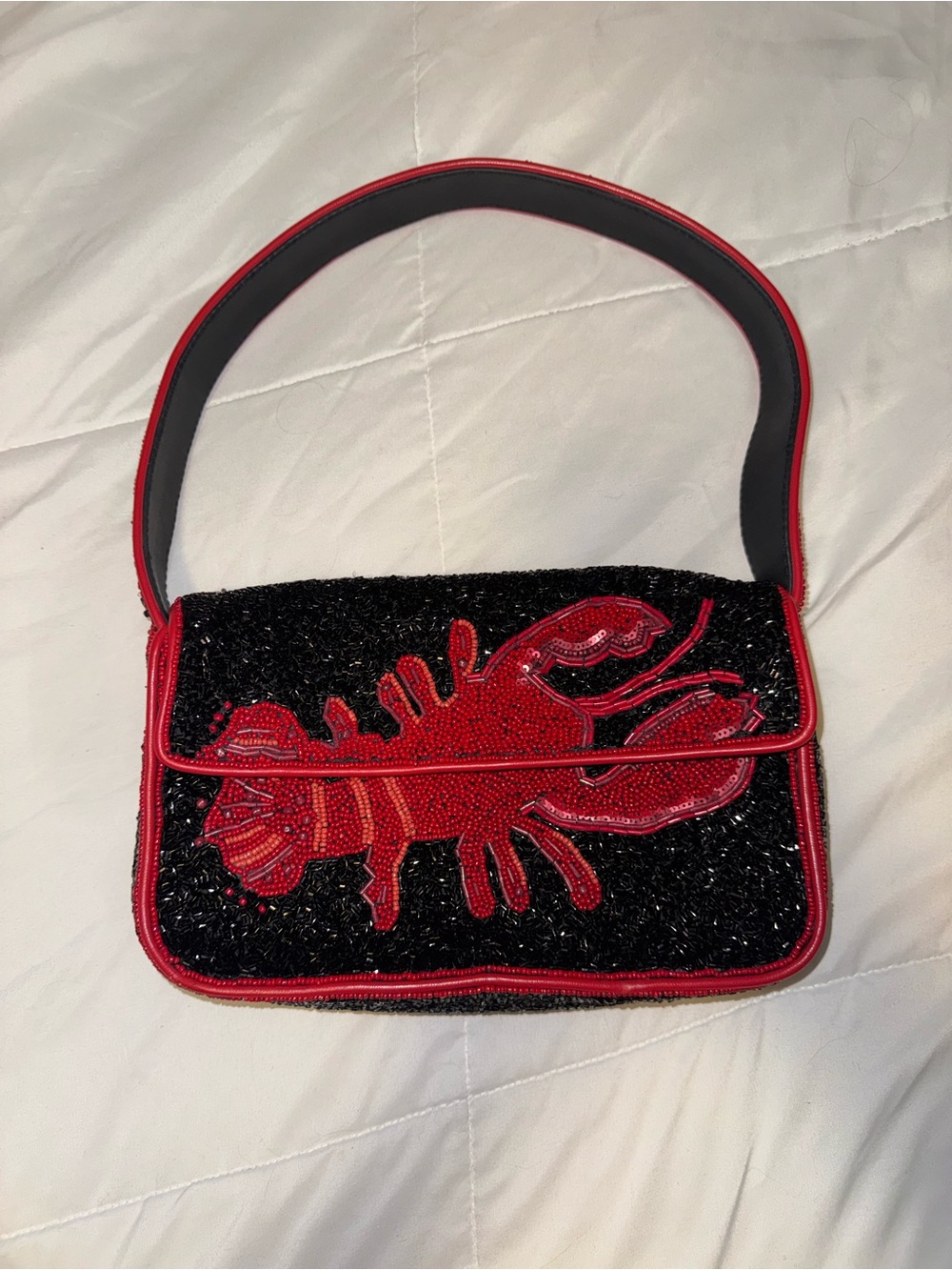 STAUD Beaded Tommy Shoulder Bag in Lobster